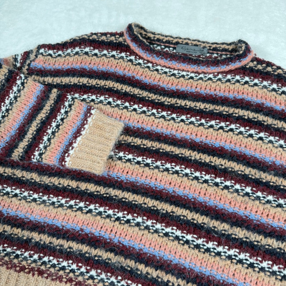Elsamanda Italy Alpaca Wool Blend Striped Knit Sweater Womens Large Multi-Color